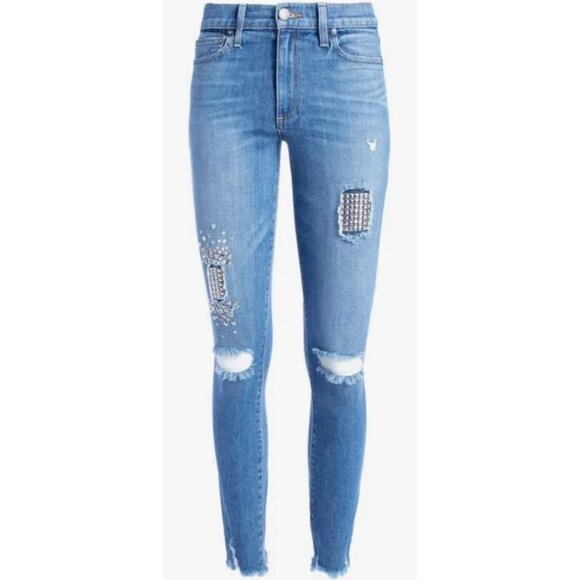 AO.LA by Alice and Olivia High Rise Studded Skinny Jeans Blue, Size 24 NEW WITH - Picture 1 of 11